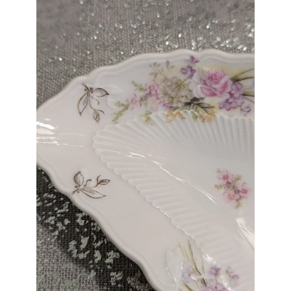 C.T. Carl Tielsch Flower Porcelain 2 Fish Bone Plates 1800-1900 Germany Antique